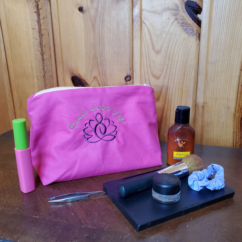 Peace Love Yoga Embroidered Make-up/Accessories Bag. Comes in a variety of colors!