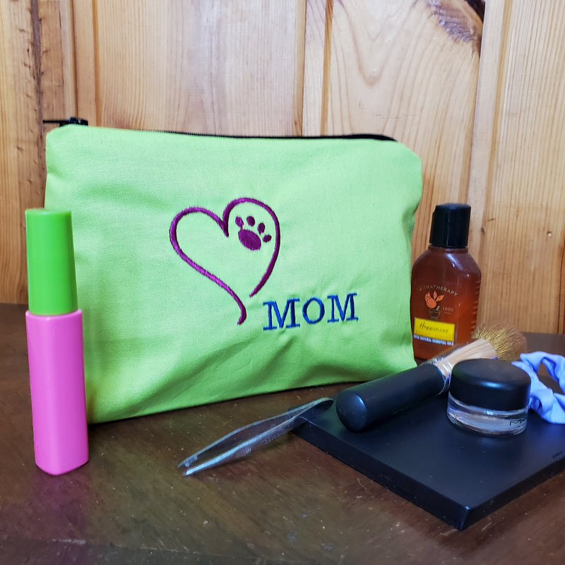 Dog/Cat Mom Embroidered Make-up/Accessories Bag. Comes in a variety of colors!