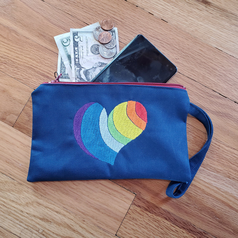 LQBTQ+ Emboidered Accessory Bag with Strap - Pride Heart