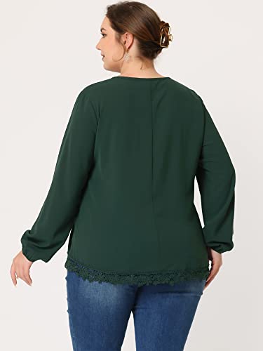 Plus Size Tops Casual Long Sleeves Pleated Lace Hollow Chiffon Blouse Saint Patrick's Day 2X Green