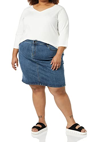 Plus Size Classic 5-Pocket Denim Skirt, Medium Wash,  in 3 colors