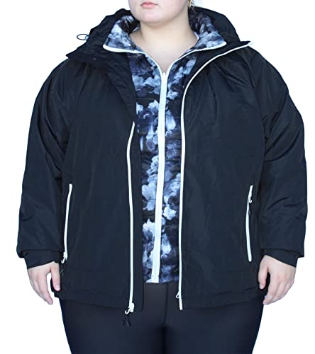 Snow Country Outerwear Women's Plus Size 1X-6X Alps 3in1 Coat Jacket (Black White floral, 2X)