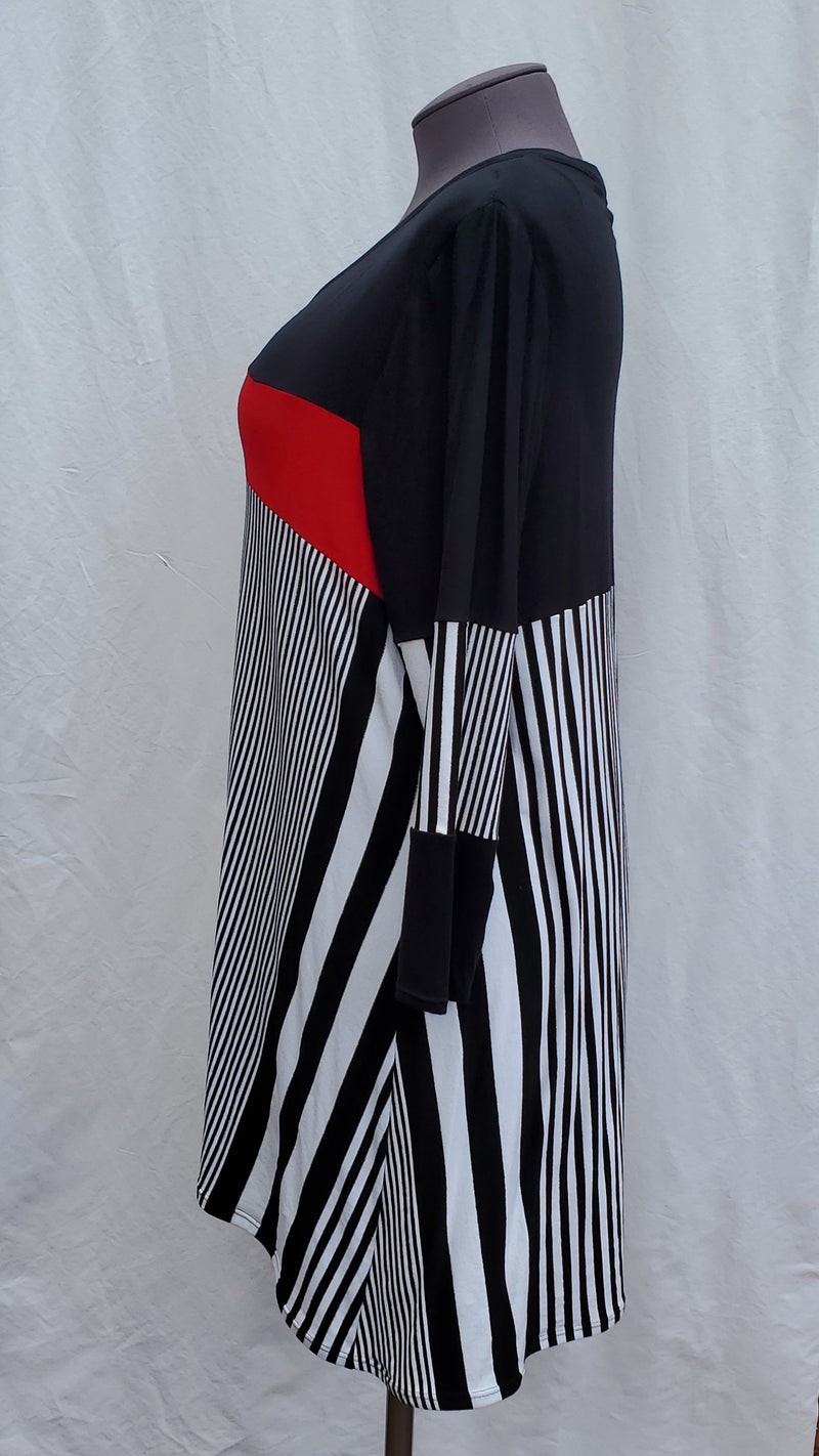 One-of-a-Kind Black and White Striped Tunic w/red accent