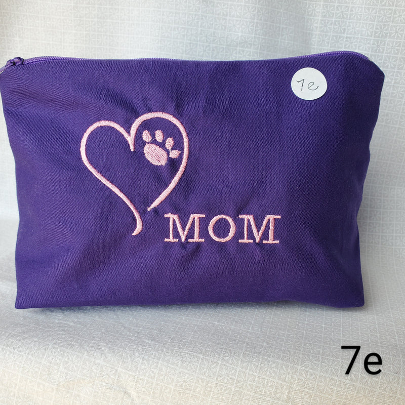 Dog/Cat Mom Embroidered Make-up/Accessories Bag. Comes in a variety of colors!